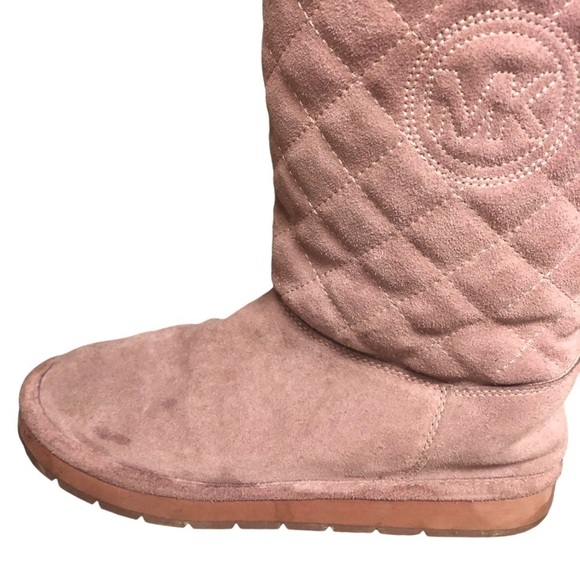MICHAEL KORS WINTER SANDY DUSTY ROSE QUILTED SHEARLING LOGO TALL BOOTS WOMEN’S 8 - Picture 8 of 12